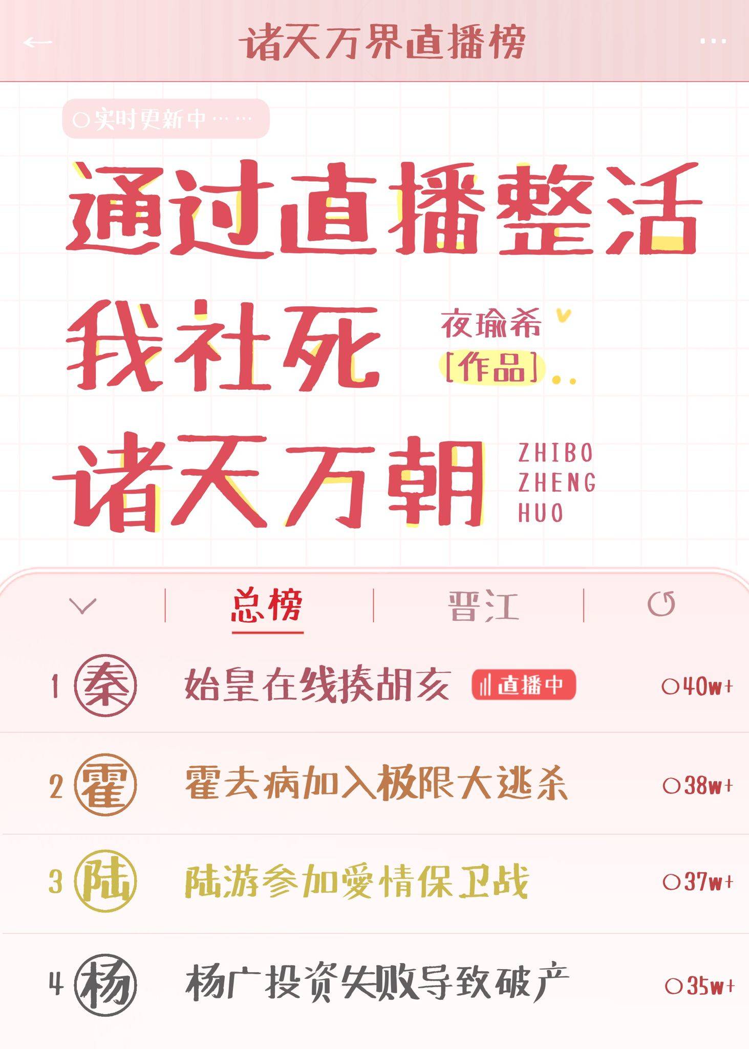 直播整活我社死诸天万朝类似小说